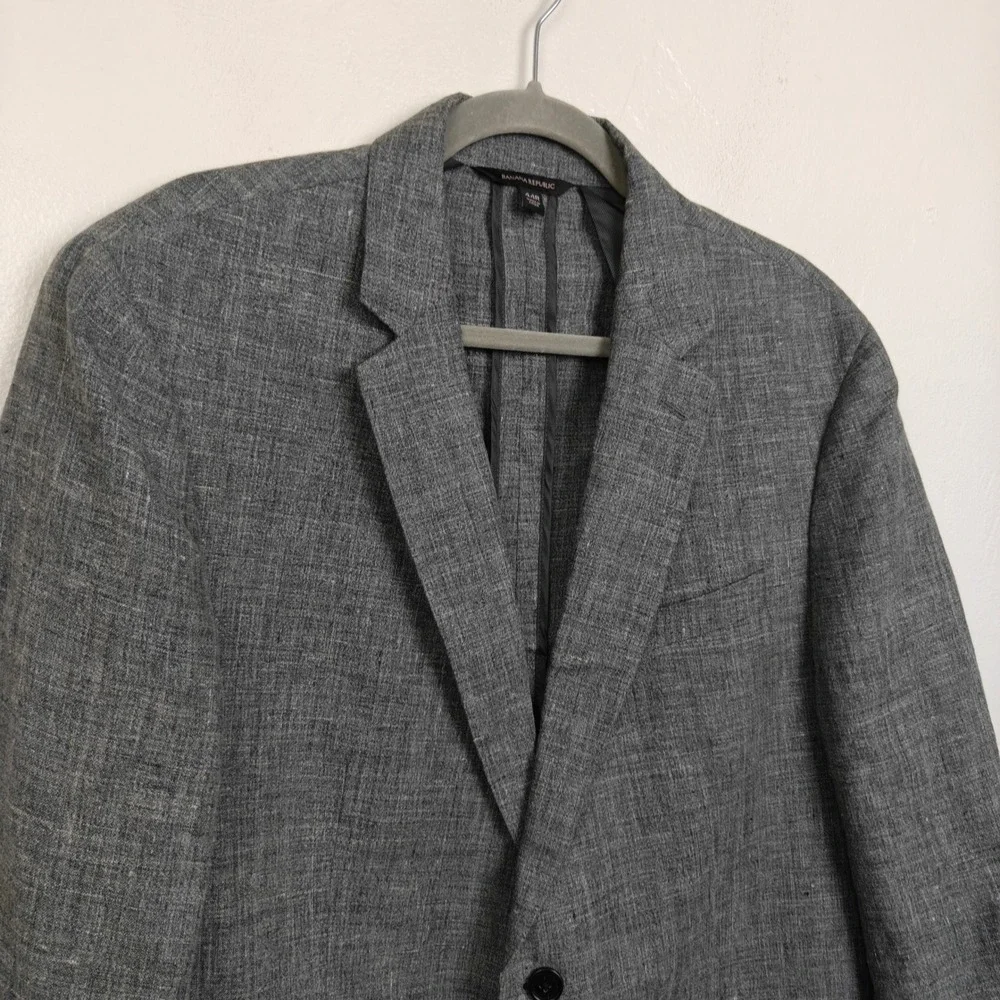 Banana Republic Mens Blazer 44R Grey Linen Two-Button Notch Lapel Business